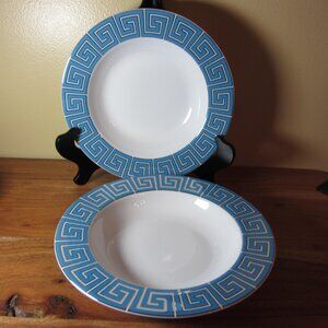 Jonathan Adler silver & blue greek key bowls- pair of 2 (W5105)